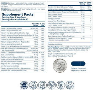 Solaray Liposomal Multivitamin for Women 50 Plus, Enhanced Absorption with Iron, Vitamin D, Vitamin C, B12, Biotin & More, Immune Support & Bone Health, Vegan, 30 Servings, 60 VegCaps - The Oasis of Health