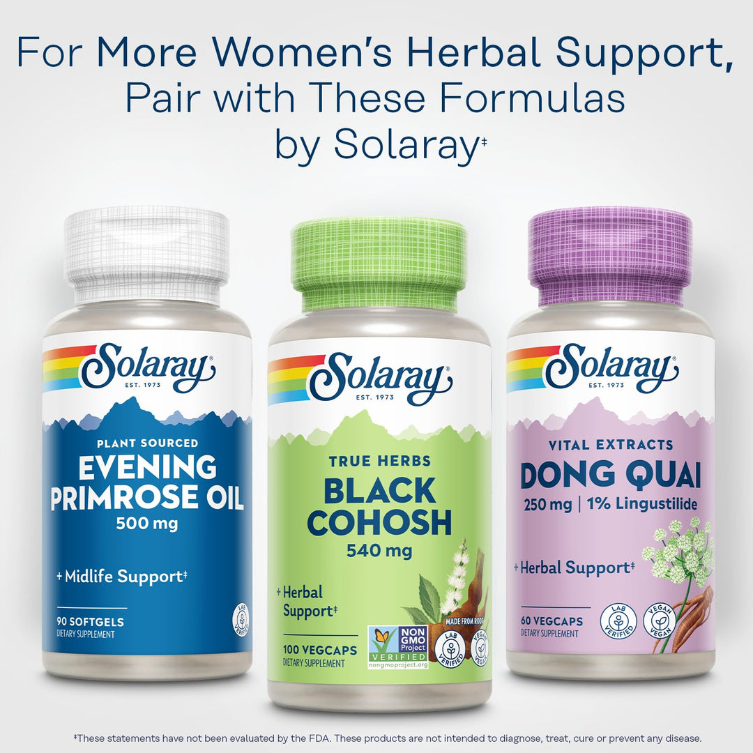 Solaray Black Cohosh 540 mg | Womens Health &amp; Menopause Support Supplement | Whole Root | Non-GMO, Vegan &amp; Lab Verified | 180 VegCaps