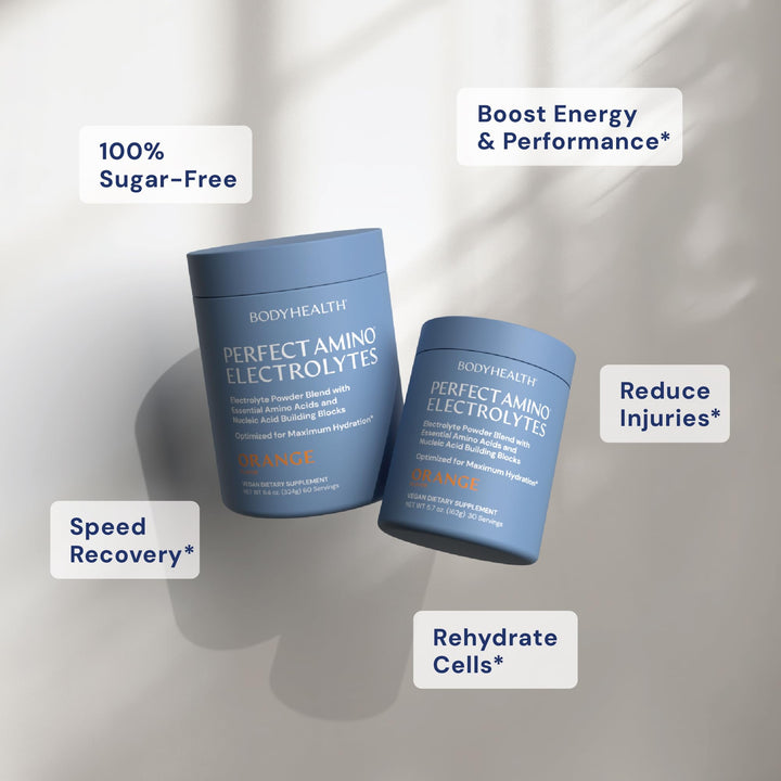 BodyHealth PerfectAmino Electrolytes Powder No Sugar, Keto Sugar Free Fasting Electrolytes Drink Mix, Hydration Powder with Trace Minerals - Orange - 30 Servings