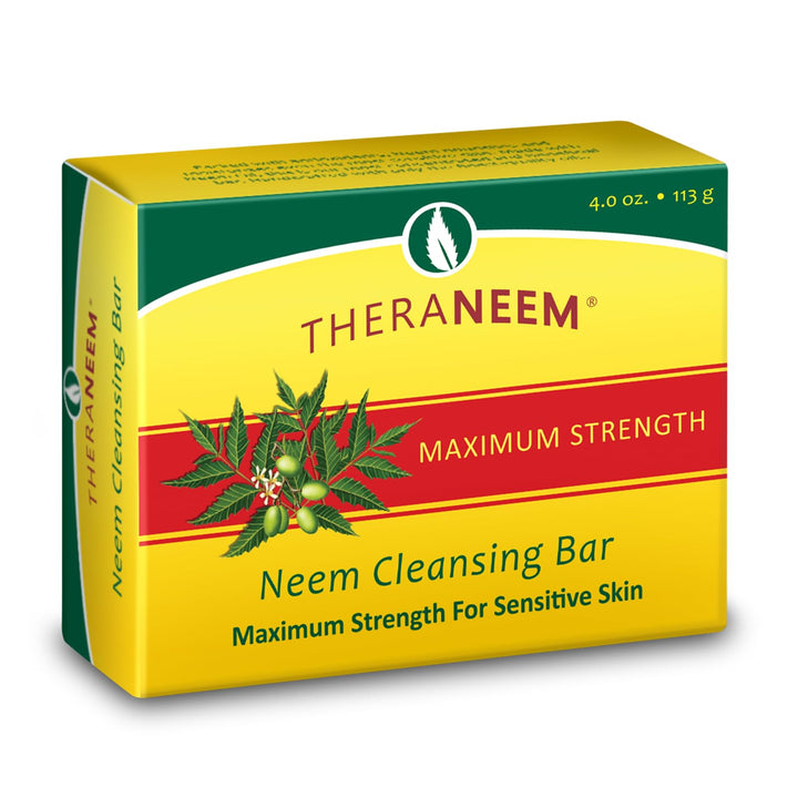 TheraNeem Neem Oil Cleansing Soap Bar for Sensitive Skin - Body Wash Bar for Women &amp; Men, Made with Organic Olive, Coconut, Palm, &amp; Jojoba Oils, Gentle Clean, Natural Herbal Cleanser - 4.5 oz