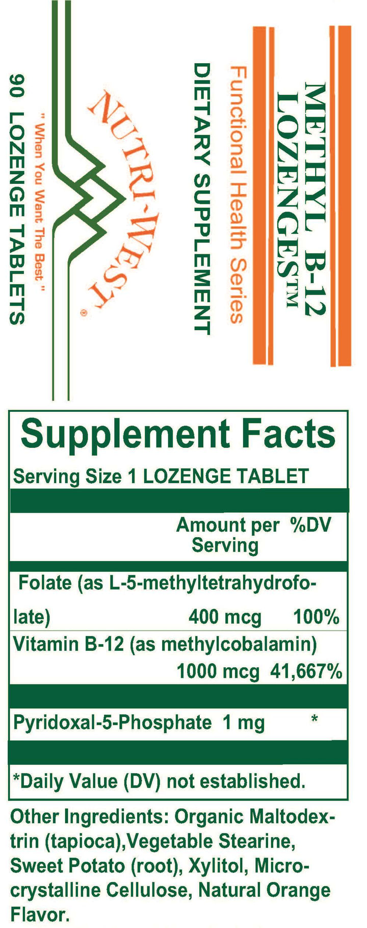 Nutri-West - Methyl B-12 Lozenges - 90 Lozenges - Supplement Facts panel