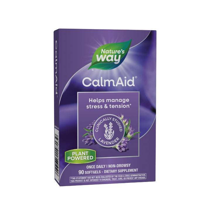 Natures Way CalmAid Lavender Oil Supplement for Calm &amp; Stress Support*, Clinically Studied Silexan Lavender Oil, Non-Drowsy, Daily Softgels, 90 Count