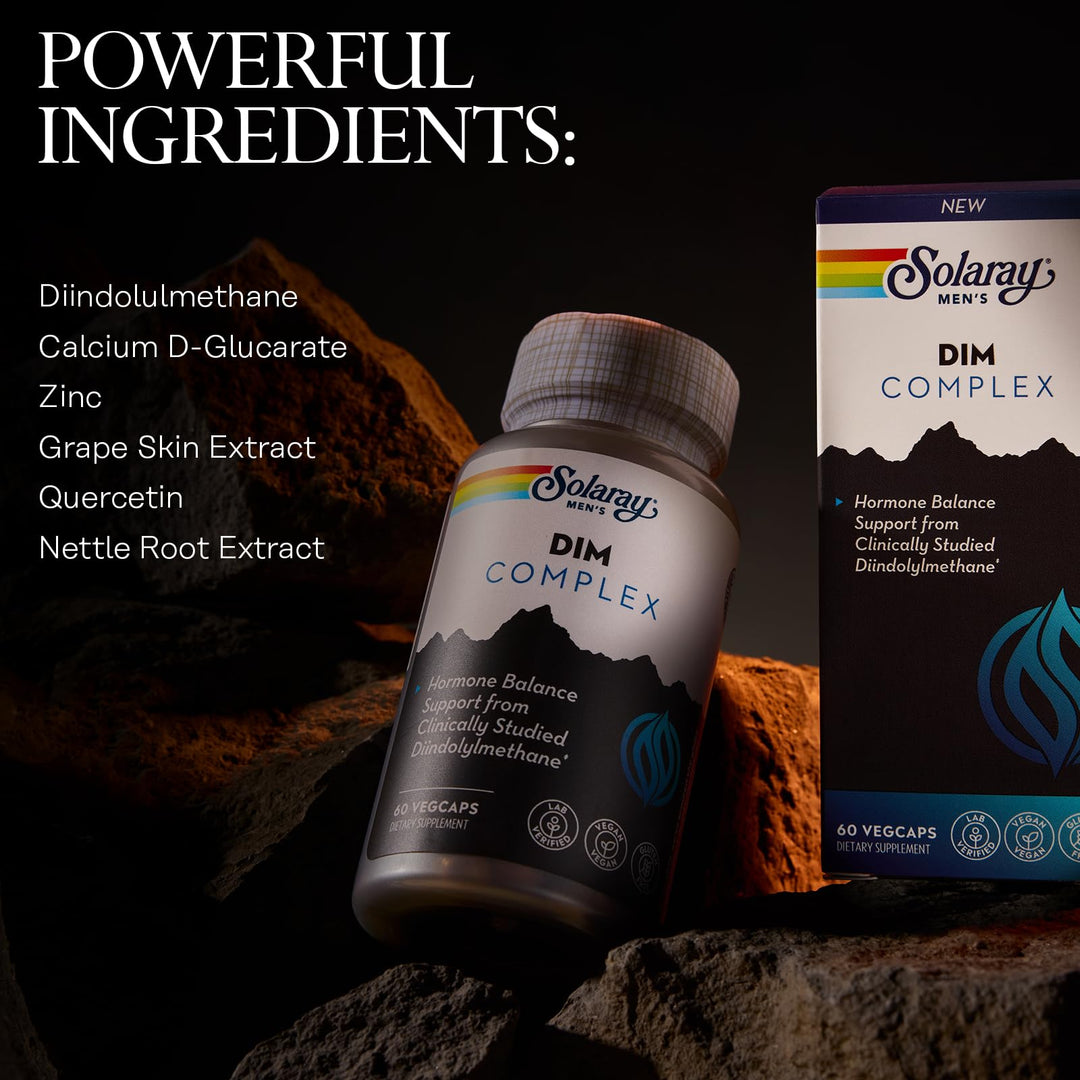 SOLARAY DIM Supplement for Men - Clinically Studied DIM 200mg Supports Hormone Balance - Plus Zinc and Quercetin - Vegan, Gluten Free, 60 Day Money-Back Guarantee - 30 Servings, 60 VegCaps