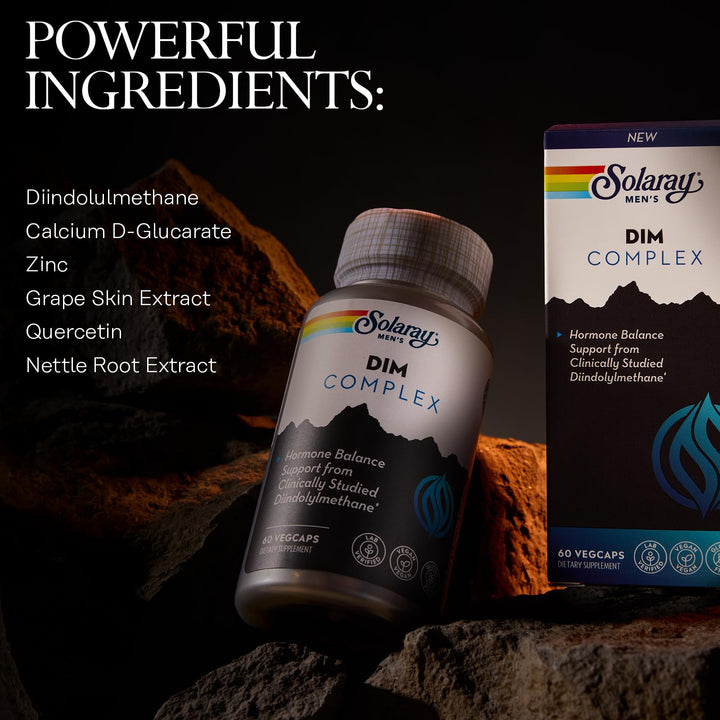SOLARAY DIM Supplement for Men - Clinically Studied DIM 200mg Supports Hormone Balance - Plus Zinc and Quercetin - Vegan, Gluten Free, 60 Day Money-Back Guarantee - 30 Servings, 60 VegCaps