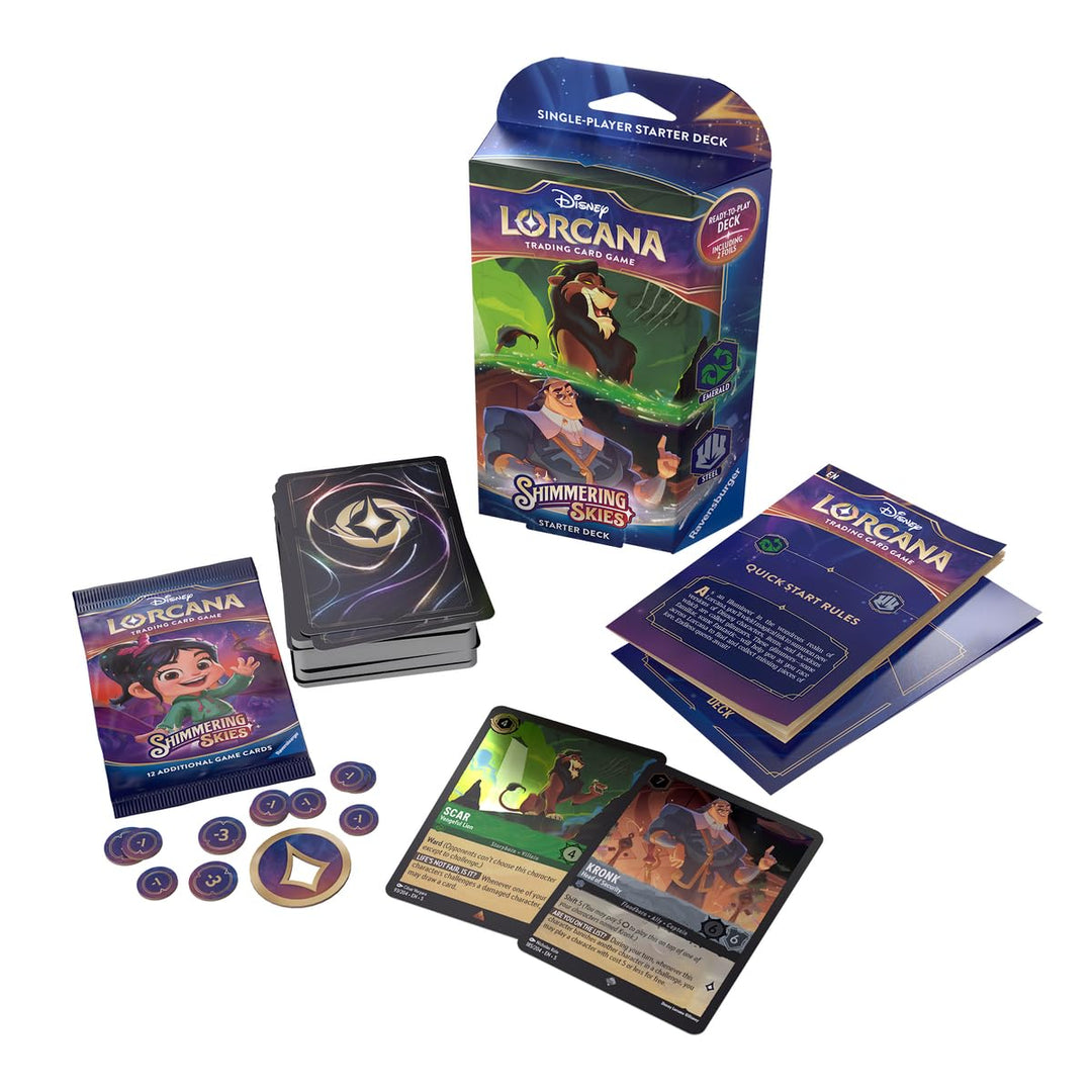 Ravensburger Disney Lorcana TCG: Shimmering Skies - Emerald &amp; Steel Single-Player Starter Deck | Engaging Gameplay | Over 200 Original Disney Artworks | Ideal for Ages 8+
