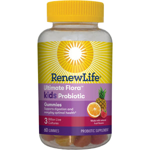 Renew Life Probiotic for Kids, 3 Billion CFU Probiotic Gummies, Supports Digestive and Optimal Health, Dairy & Soy Free, Fruit Flavor, 60 Gummies