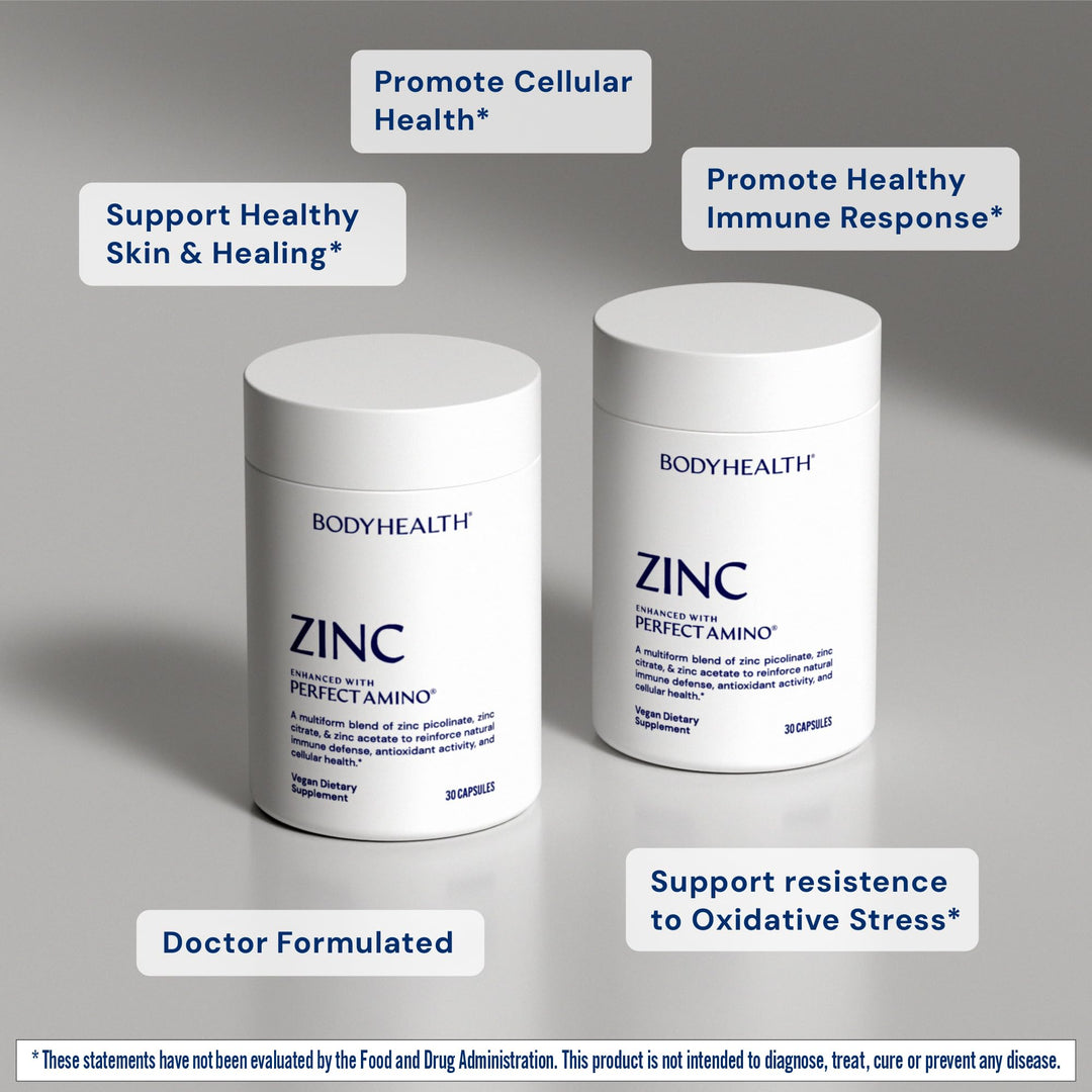 BodyHealth Zinc 30mg - Supplement for Growth &amp; Development, Antioxidant Activity - Natural Immune Defense &amp; Cellular Health - 30 Capsules