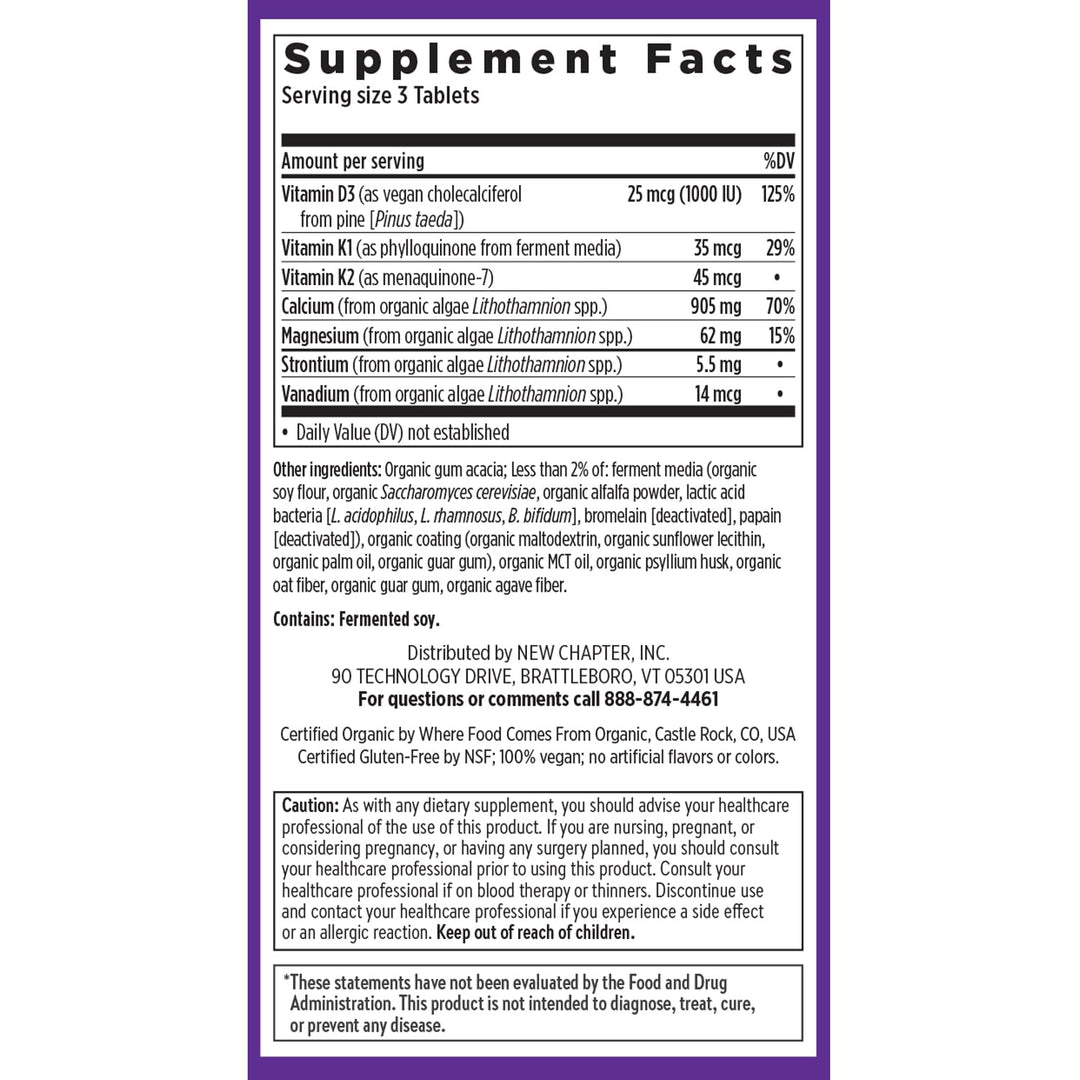 New Chapter Calcium Supplement - Bone Strength Plant-Based USDA Organic Calcium with Magnesium, Vitamin D3+K2, for Bone Health &amp; Joint Mobility, Heart Support, 905 mg dose - 270 Slim Tablets