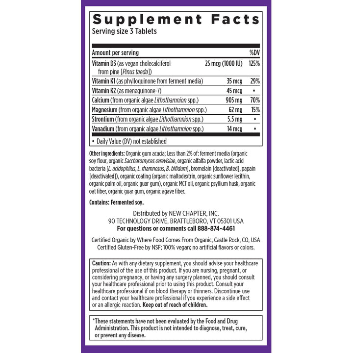 New Chapter Calcium Supplement - Bone Strength Plant-Based USDA Organic Calcium with Magnesium, Vitamin D3+K2, for Bone Health &amp; Joint Mobility, Heart Support, 905 mg dose - 270 Slim Tablets
