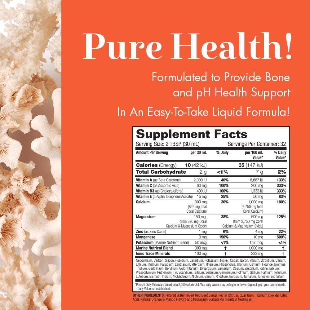 Dynamic Health Coral Calcium Complex | Bone Health &amp; PH Level Support | Easier Than Capsules, Liquid Supplement | with Magnesium | 32oz, 32 Serv