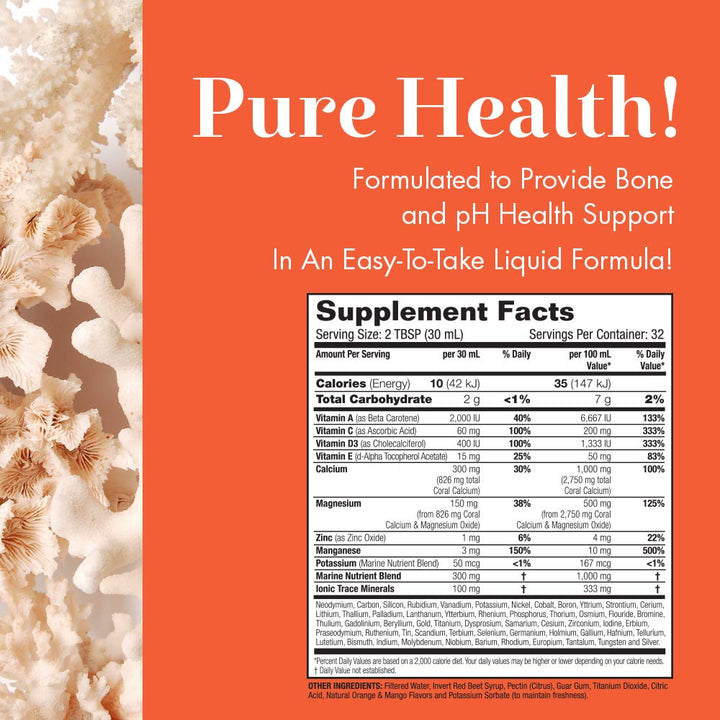 Dynamic Health Coral Calcium Complex | Bone Health &amp; PH Level Support | Easier Than Capsules, Liquid Supplement | with Magnesium | 32oz, 32 Serv