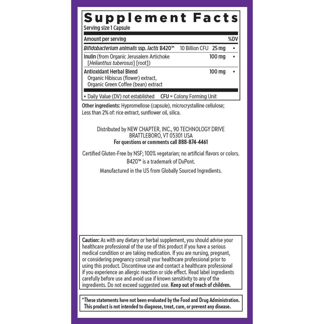 New Chapter Daily Dual Biotic Probiotic + Prebiotic for Digestion &amp; Microbiome Health, 100% Vegan, Soy Free, Non-GMO, 60 Count (2 Month Supply)
