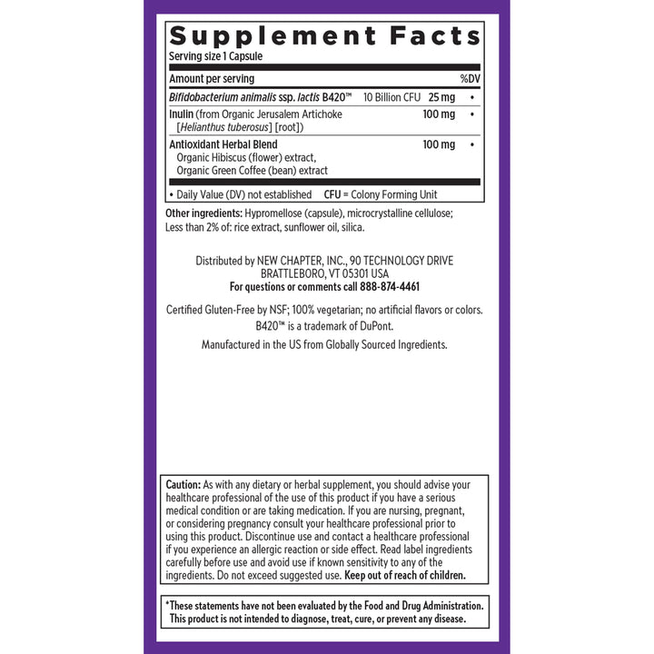 New Chapter Daily Dual Biotic Probiotic + Prebiotic for Digestion &amp; Microbiome Health, 100% Vegan, Soy Free, Non-GMO, 60 Count (2 Month Supply)