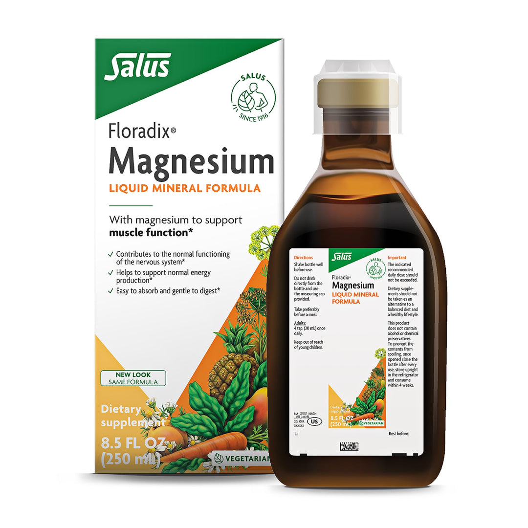 Floradix Magnesium - Liquid Herbal &amp; Mineral Supplement Supports Healthy Nervous System &amp; Normal Muscle Function - Gentle Liquid Formula - Vegetarian, Gluten-Free &amp; Non-GMO - 8.5 fl oz