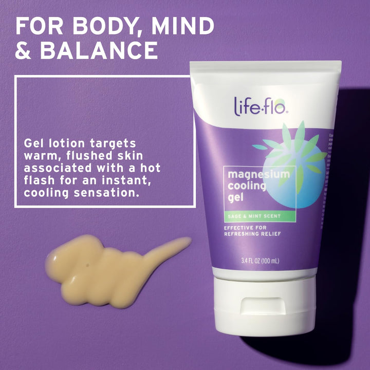 Life-flo Magnesium Cooling Gel, Refreshing Magnesium Lotion for Women Instantly Cools Hot Flashes, Soothes and Restores with Magnesium Chloride and MSM, Fresh Sage Mint Scent, 60-Day Guarantee, 3.4 oz