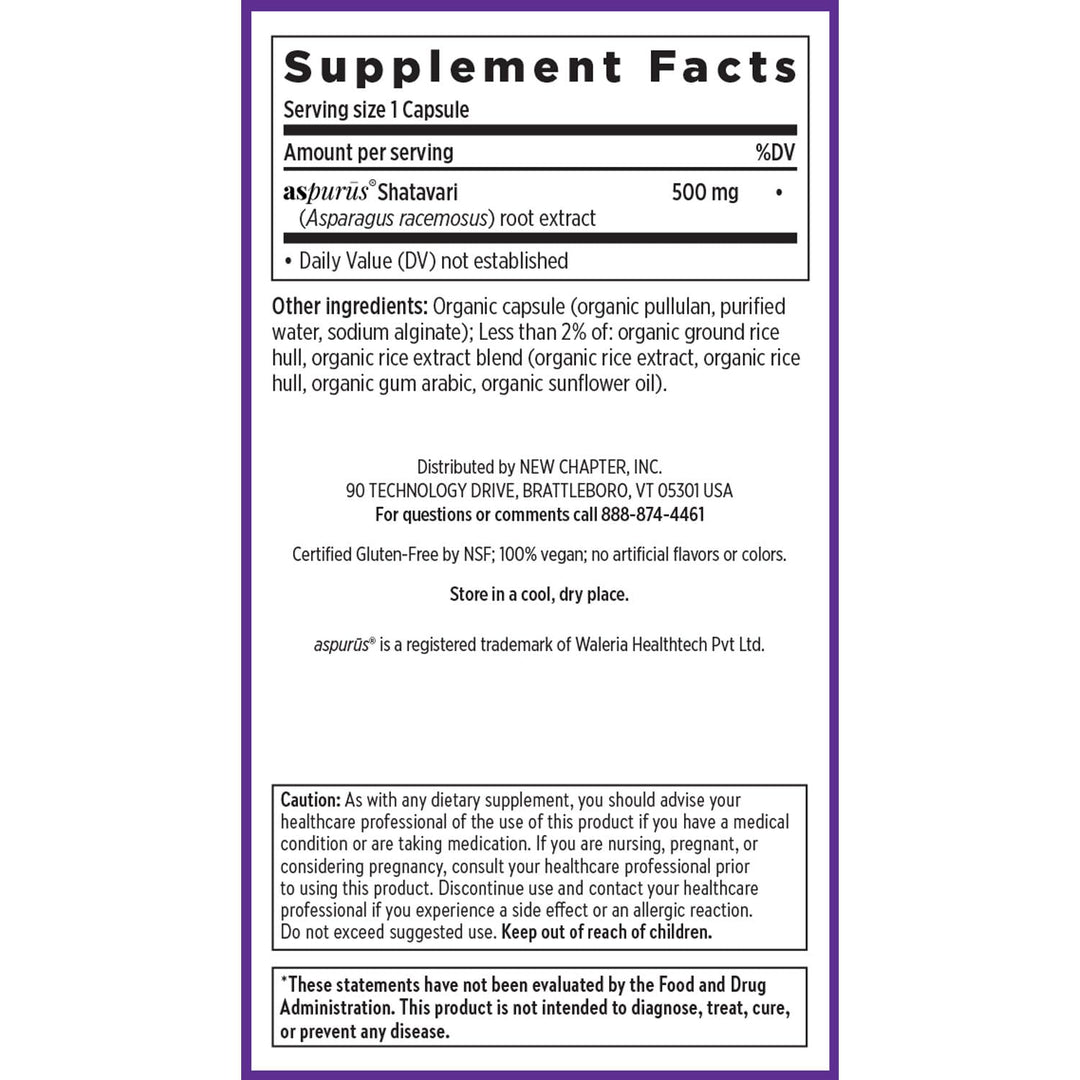 New Chapter Shatavari Supplement for Peri-Menopause &amp; Post-Menopause Support – 4X Concentrated Herb Shatavari Relieves Hot Flashes &amp; Night Sweats, Balances Women’s Hormones - Herbal Sleep Aid*, 30 ct