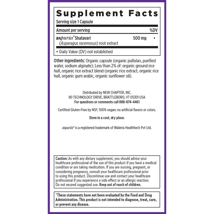 New Chapter Shatavari Supplement for Peri-Menopause &amp; Post-Menopause Support – 4X Concentrated Herb Shatavari Relieves Hot Flashes &amp; Night Sweats, Balances Women’s Hormones - Herbal Sleep Aid*, 30 ct