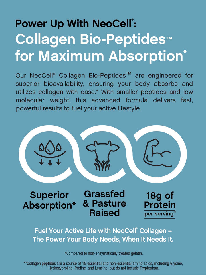 NeoCell Collagen Bio-Peptides Powder | 10oz | Super Hair, Skin, and Nails | Superior Absorption | Grassfed Protein Supplement | Advanced with 18 Essential Amino Acids