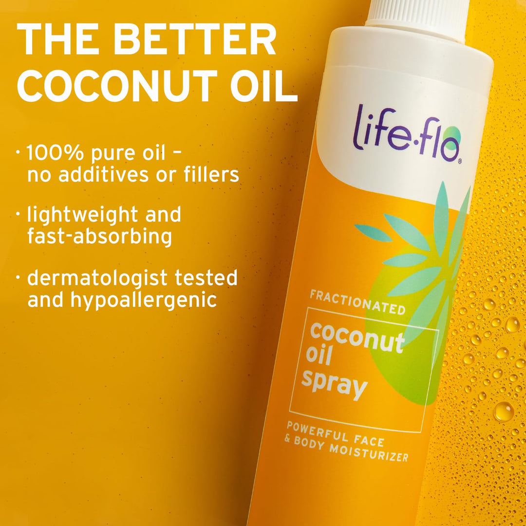 LifeFlo Fractionated Coconut Oil Spray - Liquid Coconut Oil for Skin, Hair and Nails, Lightweight Face Oil, Body Moisturizer, Cuticle Oil, Hypoallergenic, 60-Day Guarantee, Not Tested on Animals, 8oz