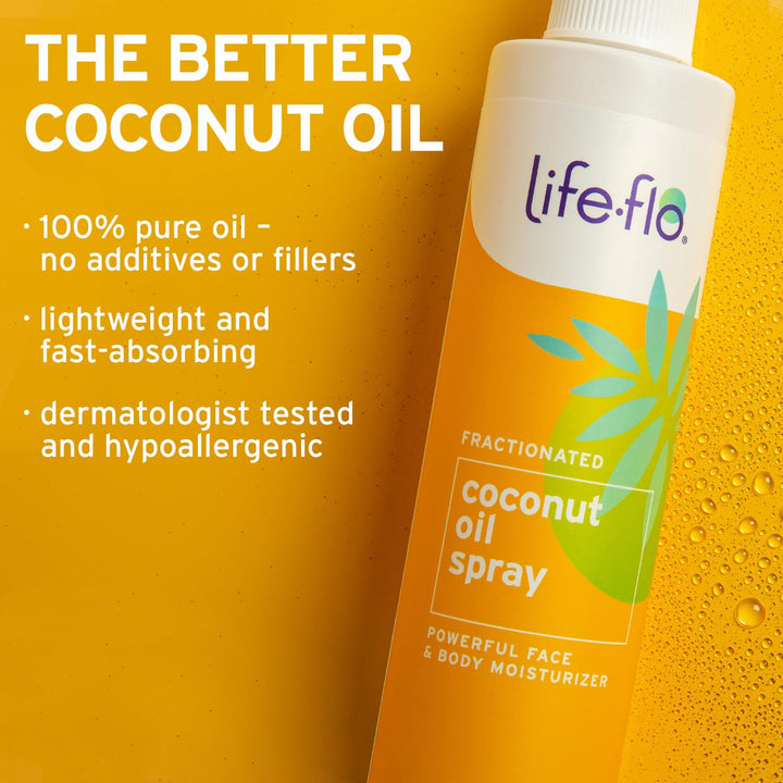LifeFlo Fractionated Coconut Oil Spray - Liquid Coconut Oil for Skin, Hair and Nails, Lightweight Face Oil, Body Moisturizer, Cuticle Oil, Hypoallergenic, 60-Day Guarantee, Not Tested on Animals, 8oz