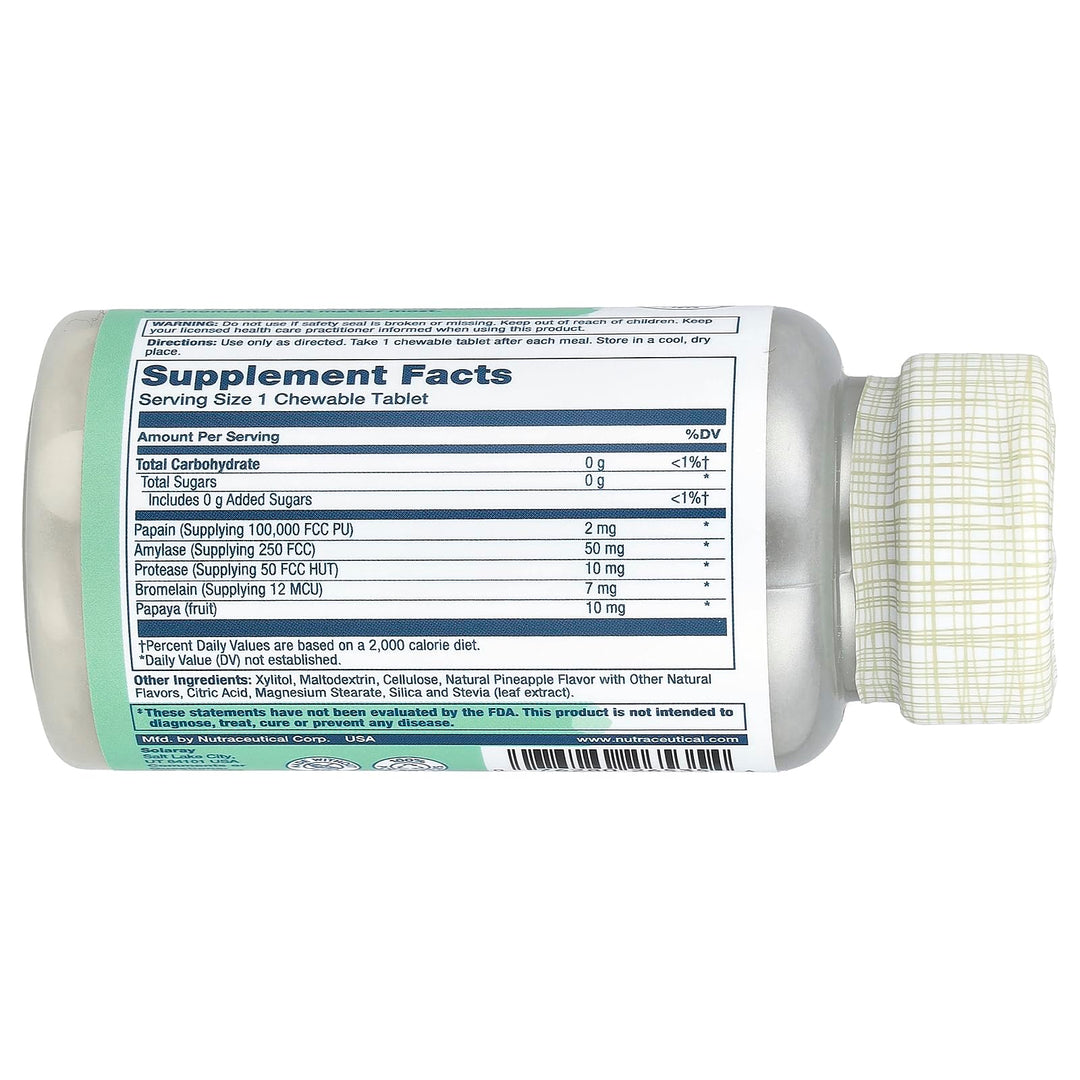 SOLARAY Papaya Enzyme Chewables for Digestive Support - Pineapple (90 Chewables)