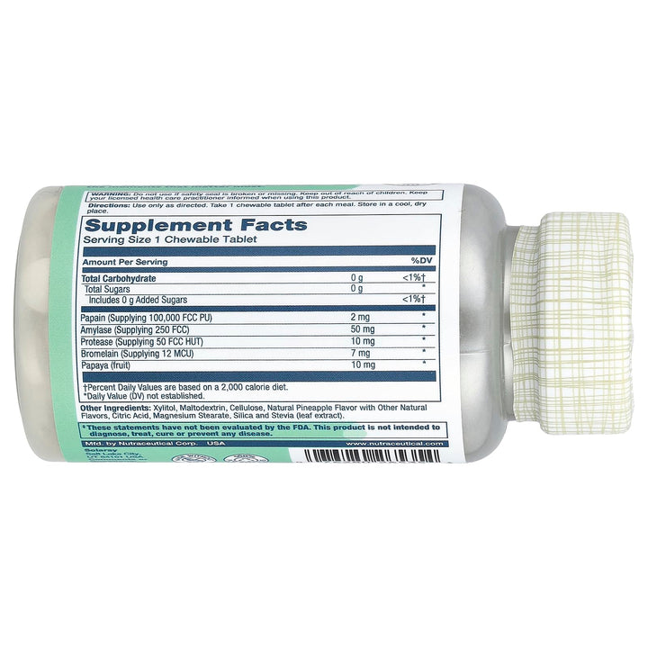 SOLARAY Papaya Enzyme Chewables for Digestive Support - Pineapple (90 Chewables)