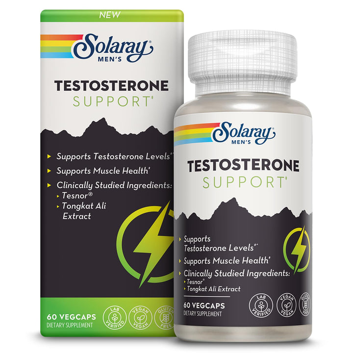 SOLARAY Testosterone Support, Muscle Health and Libido Supplement for Men - Clinically Studied Tesnor and Tongkat Ali Extract - 60 Day Money-Back Guarantee, 60 VegCaps, 30 Servings