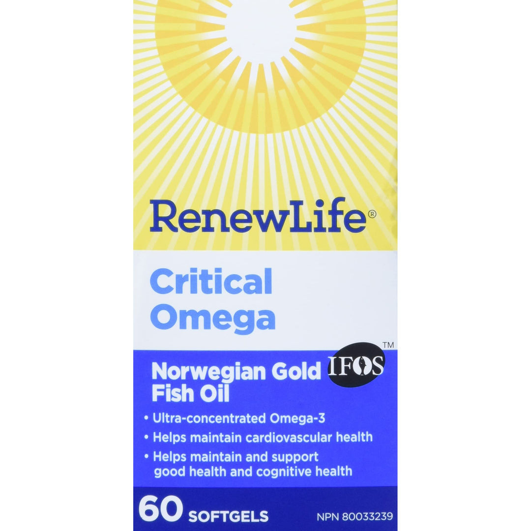 Renew Life Norwegian Gold Critical Omega, Omega-3 Fish Oil, 60 Burp-Free Softgels (Pack May Vary)