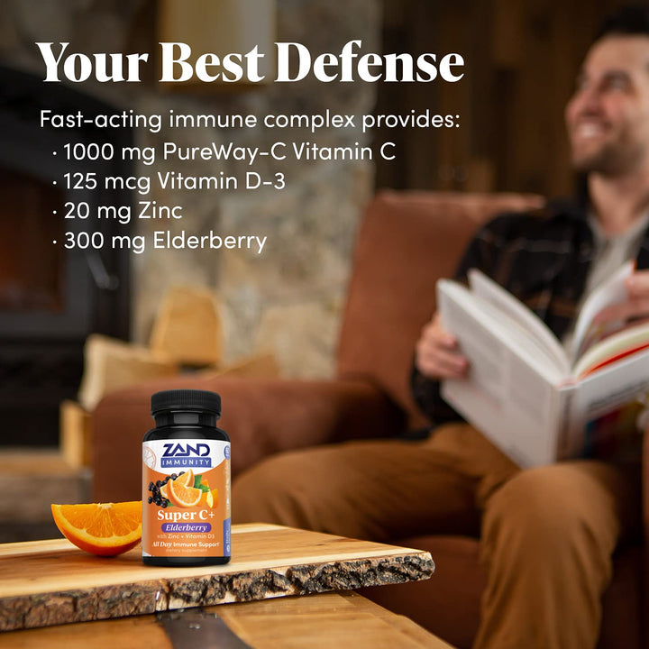 Zand Immunity Super C+ with Elderberry, All Day Immune Support, 1000mg PureWay-C Vitamin C Plus Zinc &amp; Vitamin D-3, Enhanced Absorption, 60 Tablets, 30 Servings