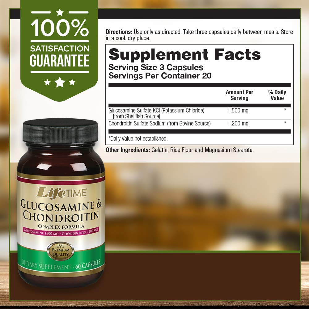 LIFETIME Glucosamine Chondroitin Complex | Support Mobility, Joints &amp; Recovery | 1500mg Glucosamine, 1200mg Chondroitin | 60 Capsules