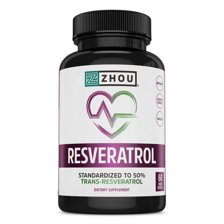 ZHOU Resveratrol - Resveratrol 1000mg Nutritional Supplement for Women &amp; Men, Pure Ultra Strength Heart Health and Antioxidant Support Formula - 60 Veggie Capsules