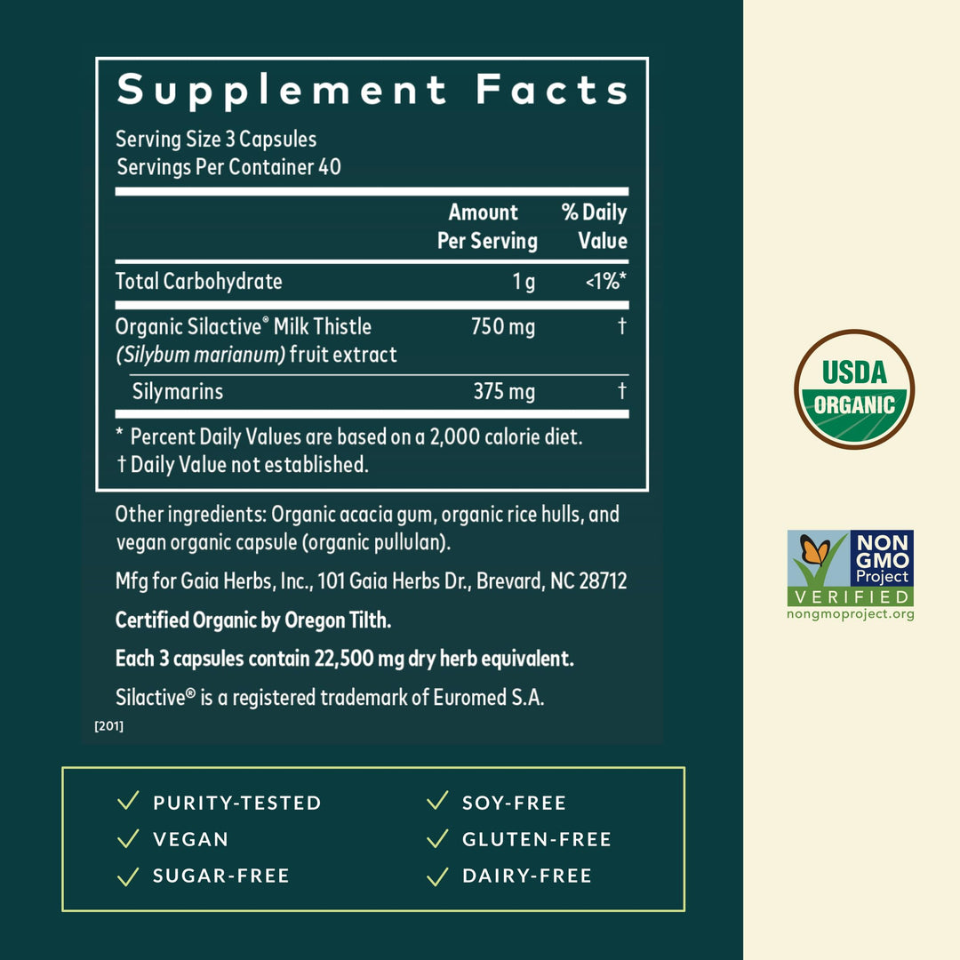 Gaia Herbs Milk Thistle - Liver Supplement &amp; Cleanse Support for Helping to Maintain Healthy Liver Function* - 120 Vegan Capsules (40 Servings) - The Oasis of Health
