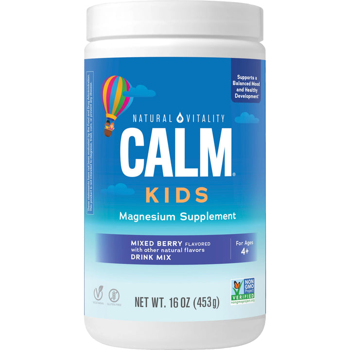 Natural Vitality Kids Calm Magnesium 16oz Powder | Mixed Berry Flavored Drink Mix Supplement | Supports a Balanced Mood and Healthy Development