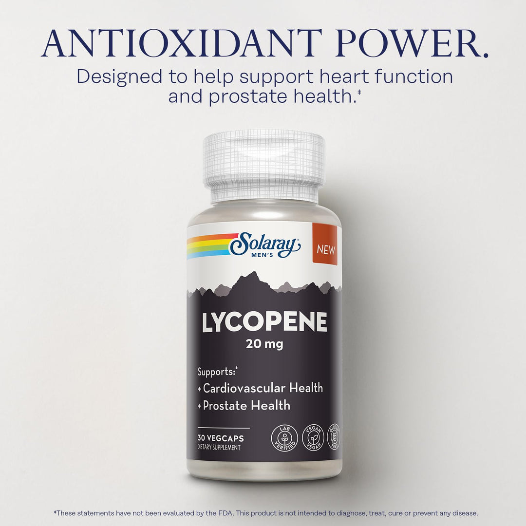 SOLARAY Lycopene 20mg - Heart Health and Prostate Health Support, Powerful Antioxidants Supplement Sourced from Tomatoes - Vegan, Gluten Free, Lab Verified, 60 Day Guarantee, 30 Servings, 30 VegCaps