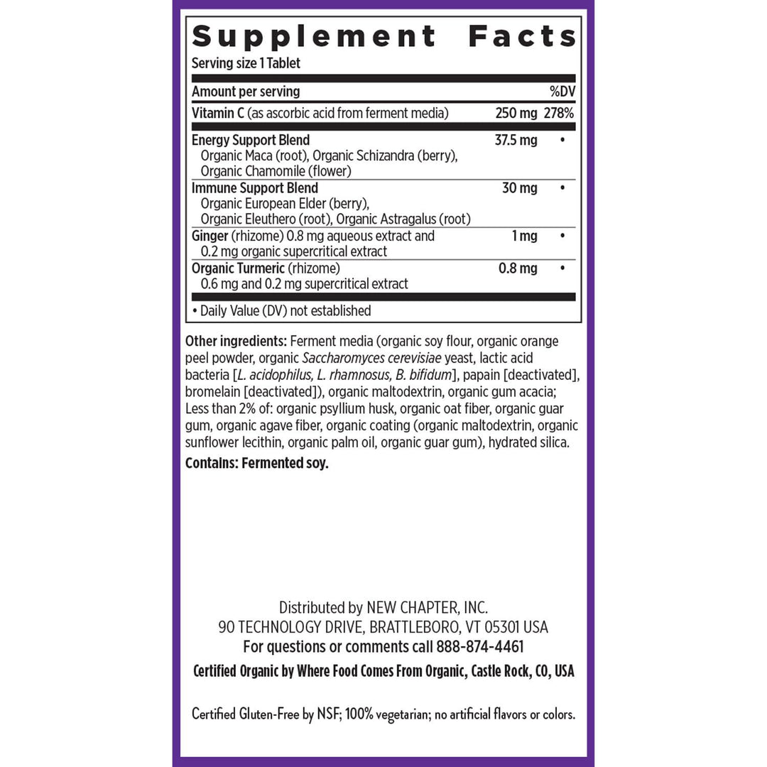 New Chapter® Vitamin C Immune Defense Supplement + Elderberry – Excellent Source of Vitamin C, One Daily Tablet for Healthy Immune Support, Made with Organic Herbs, Non-GMO, Gluten Free, 90 ct