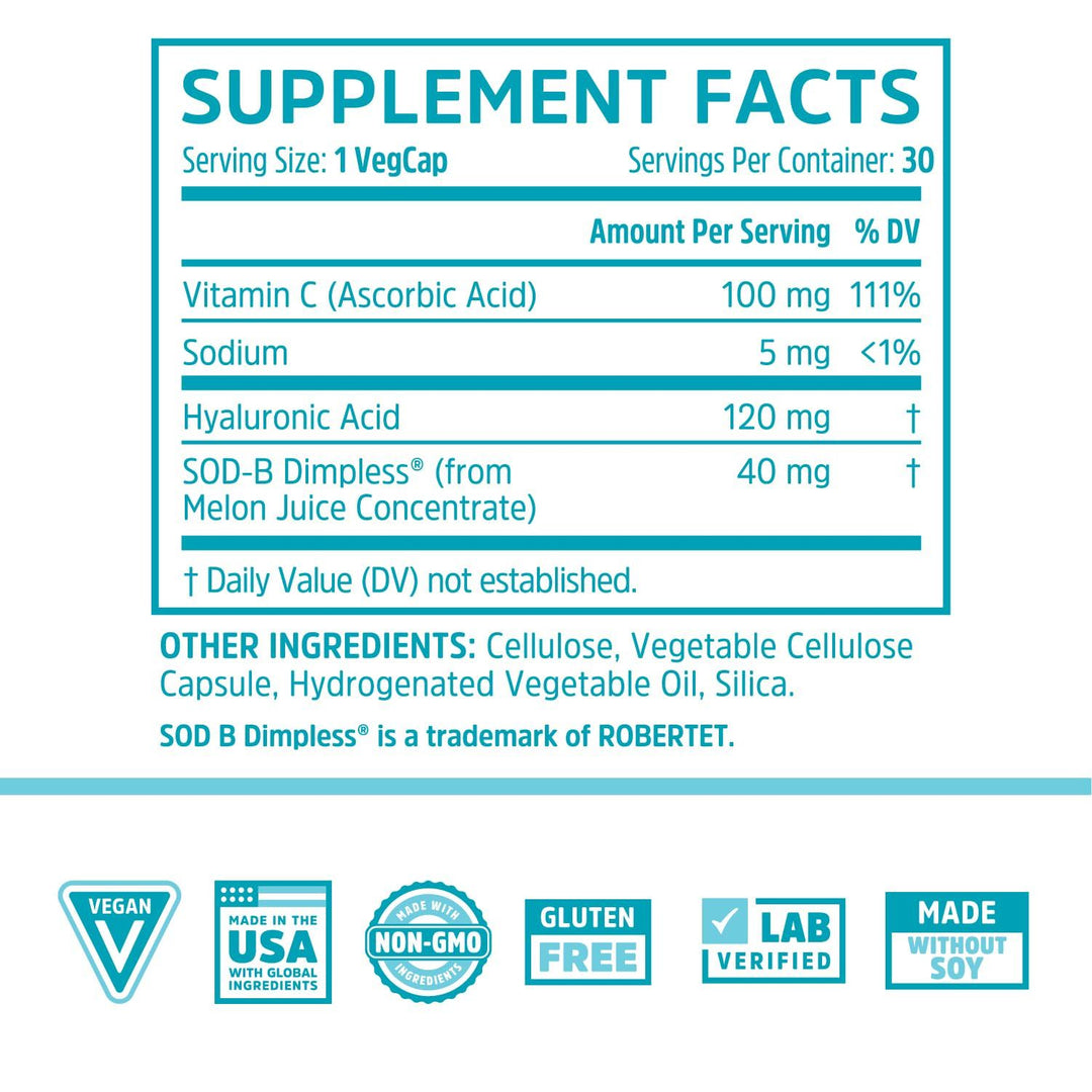 Zhou Body Smooth - Cellulite Pills for Women, Dimpless Anti Cellulite Supplement for Firm Smooth Skin with Hyaluronic Acid &amp; Vitamin C, Skincare for Thigh, Legs, Butt, Supports Hydration - 30 Capsules