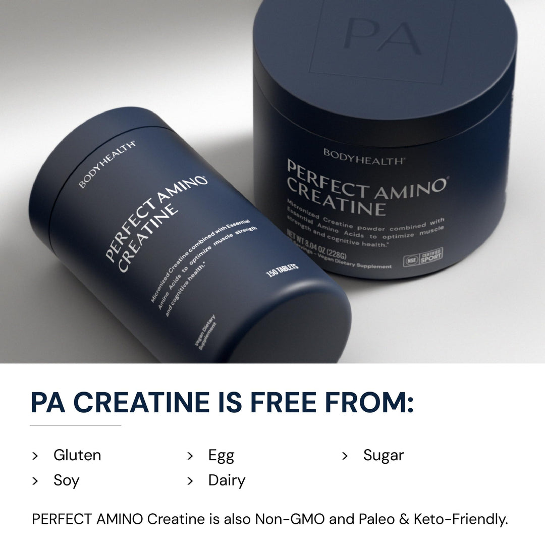 BodyHealth Creatine Monohydrate Powder – Vegan Pre Workout Supplement with PerfectAmino, BCAAs & EAAs – Keto-Friendly, Muscle Recovery & Energy Support – 5g Creatine per Serving.