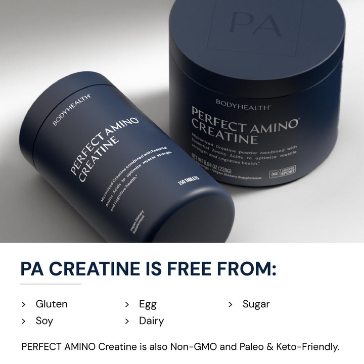 BodyHealth Creatine Monohydrate Powder – Vegan Pre Workout Supplement with PerfectAmino, BCAAs & EAAs – Keto-Friendly, Muscle Recovery & Energy Support – 5g Creatine per Serving.