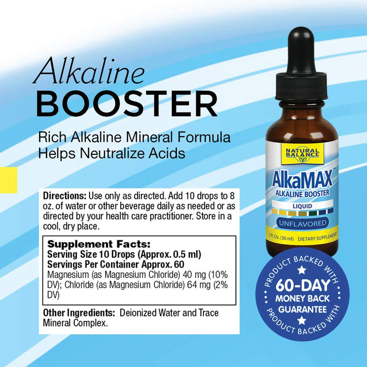 Natural Balance Alkamax Alkaline Booster - Alkaline Water Drops, Liquid pH Balancing Drops for Drinking Water or Beverages, Helps Neutralize Acids for Men &amp; Women, Mineral Formula - 1 Fl Oz Bottle