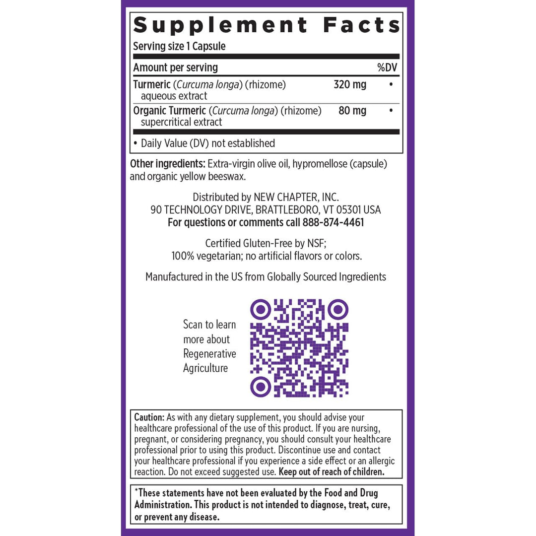 New Chapter Turmeric Supplement, One Daily, Heart, Brain &amp; Healthy Inflammation Support, Supercritical Turmeric Curcumin Means No Black Pepper Needed, Non-GMO, Gluten Free – 60 Count (2 Month Supply)