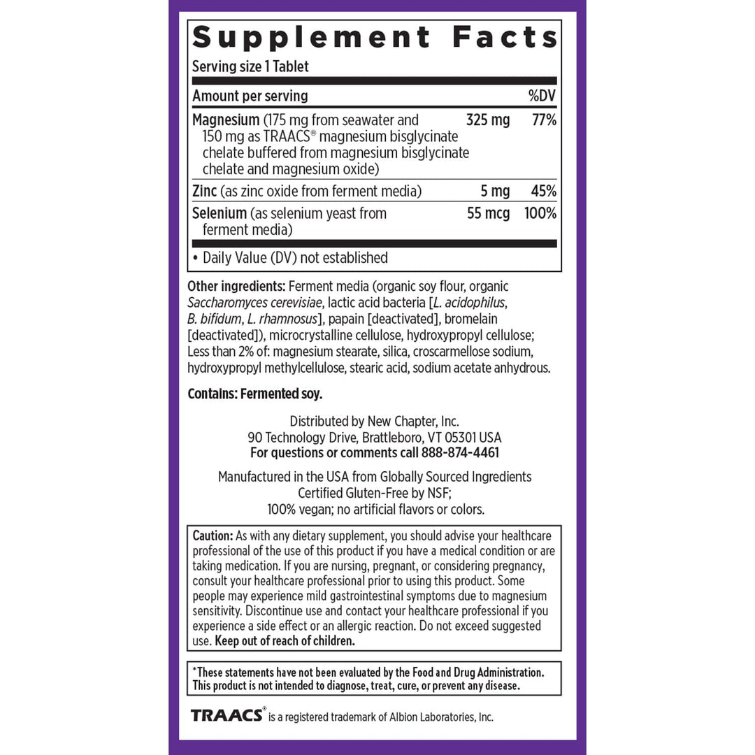 New Chapter Magnesium-Selenium-Zinc Supplement, 325 mg Magnesium in One-Daily Tablet for Active Bodies, Bounce Back After Exercise with Muscle Support Minerals + Hydrating Electrolytes, 90 Count