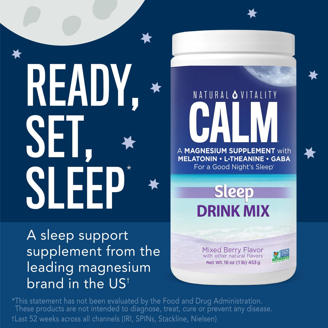 Natural Vitality Calm Sleep Drink Mix with Magnesium and Melatonin, Mixed Berry Flavor, 4 Ounces (Package May Vary)