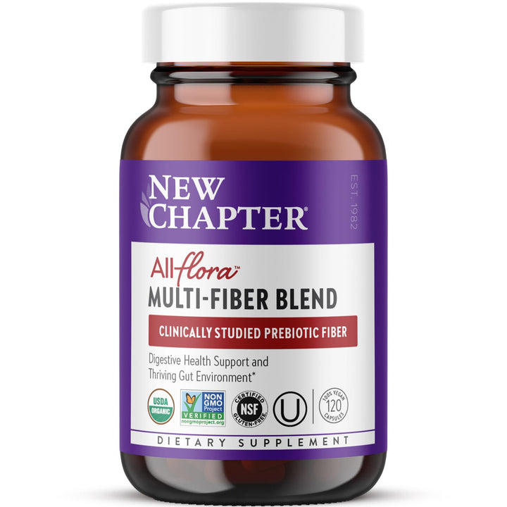 New Chapter All-Flora Multi-Fiber Supplement with Clinically Studied Prebiotic Inulin + Psyllium Husk for Digestion &amp; Gut Health, Good Source of Daily Fiber, USDA Organic, 100% Vegan, 120 Count