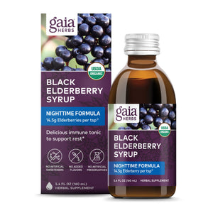 Gaia Herbs Black Elderberry, Nighttime Syrup-Immune Support Supplement-with Organic Black Elderberries, California Poppy & Lemon Balm for Restful Sleep & Immune Defense-5.4 Fl Oz (32-Day Supply)