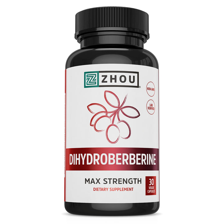 ZHOU Dihydroberberine 100 mg Supplement for Women &amp; Men - Enhanced Form of Berberine, Dihydroberberine 100mg Capsules, Natural Energy &amp; Cardiovascular Health Support, Vegan, Non GMO - 30 Caps
