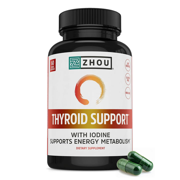 ZHOU Thyroid Support - Thyroid Supplement for Women &amp; Men with Zinc, Iodine, &amp; Selenium, Cellular Energy Thyroid Complex with Ashwagandha, Kelp - 60 Veggie Capsules (Pack of 1)