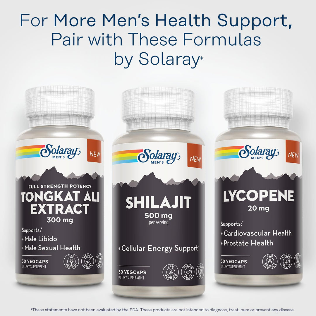 SOLARAY Shilajit 500 mg, PrimaVie (R) Himalayan Shilajit for Men, Adaptogenic Cellular Energy Support, Men’s Health Supplement, Vegan, Gluten Free, 60-Day Guarantee - 30 Servings, 60 VegCaps
