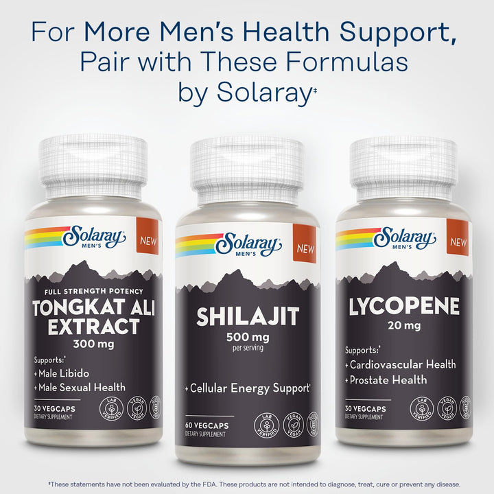 SOLARAY Shilajit 500 mg, PrimaVie (R) Himalayan Shilajit for Men, Adaptogenic Cellular Energy Support, Men’s Health Supplement, Vegan, Gluten Free, 60-Day Guarantee - 30 Servings, 60 VegCaps
