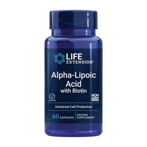 Life Extension Alpha-Lipoic Acid with Biotin, for Cell Protection, Universal antioxidant for Liver & Nerve Health, Gluten-Free, Non-GMO, 60 Capsules