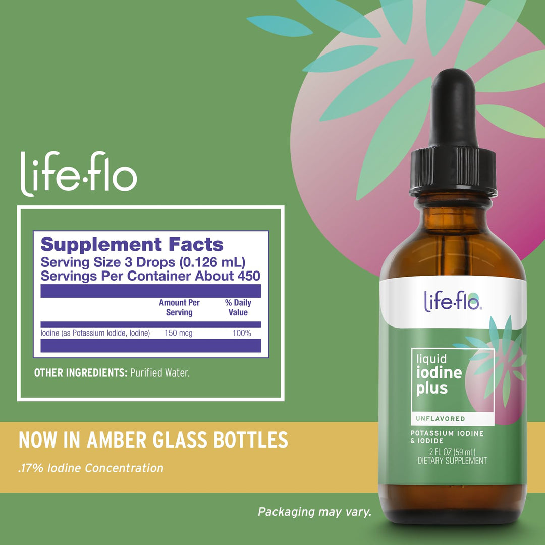 Life-flo Liquid Iodine Plus 150 mcg, Iodine Supplement for Thyroid Support,* Healthy Energy &amp; Metabolism Formula* with Iodine &amp; Potassium Iodide (Unflavored)